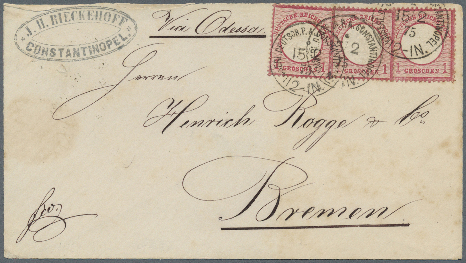 Br Deutsche Post in der Türkei - Vorläufer: 1872/1874, four letters with eagle with shield multiple / m