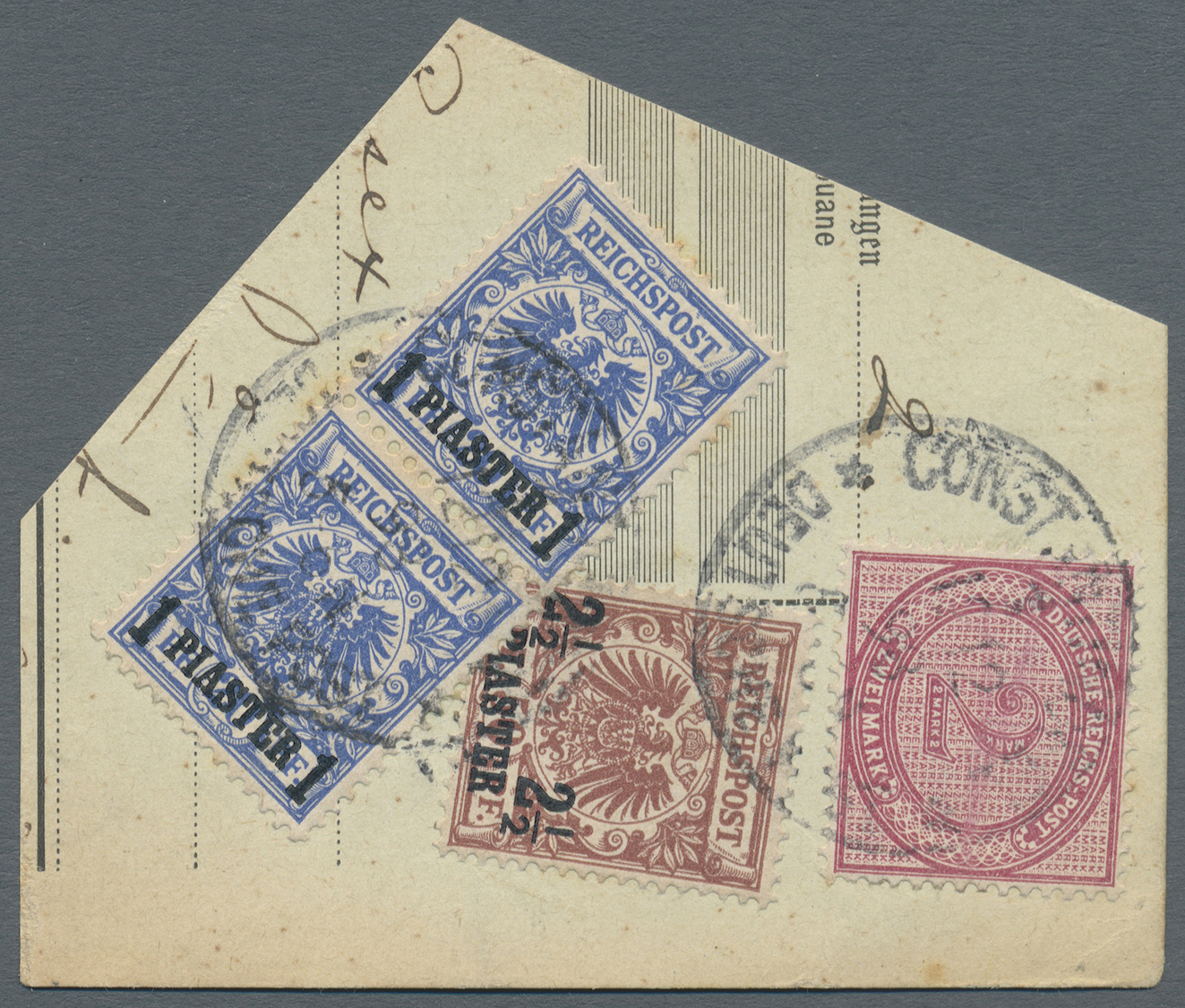 Brfst Deutsche Post In Der Türkei - Vorläufer: 1898: 2 Mk Violettpurpur, 1 P Auf 20Pf (2) Violettultramari - Turkse Rijk (kantoren)