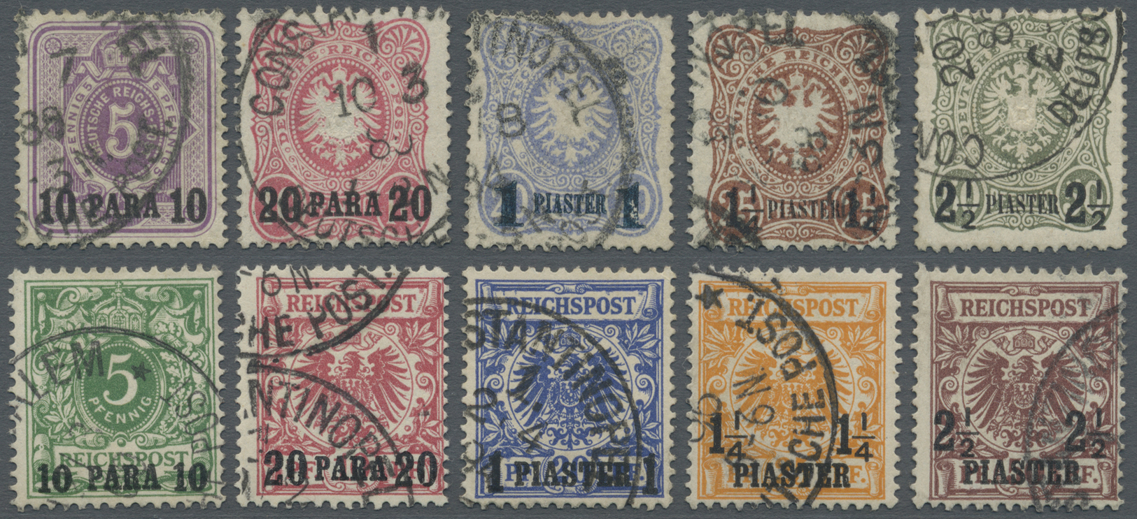 O Deutsche Post In Der Türkei: 1884-1889, Freimarken Mit Aufdruck Des Neuen Wertes 10 Werte Sauber Bed - Turkse Rijk (kantoren)