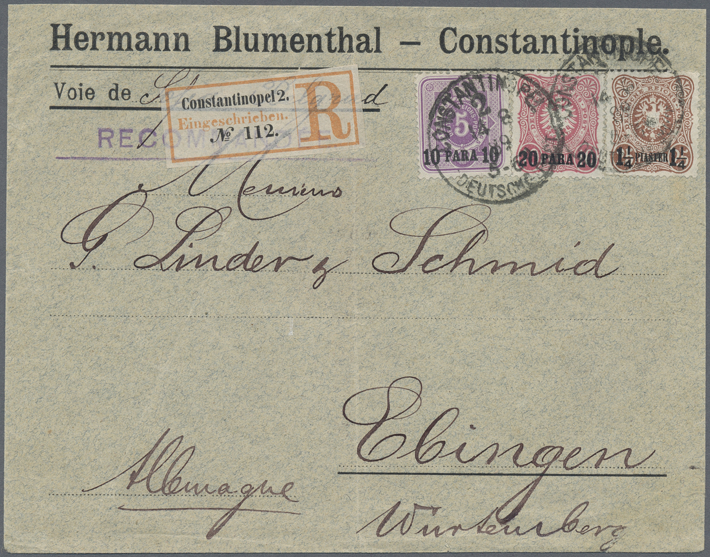 Br Deutsche Post In Der Türkei: 1889, 1 1/2 Piaster Auf 25 Pfg. Orangebraun, 20 Para Auf 10 Pfg. Dunkel - Turkse Rijk (kantoren)