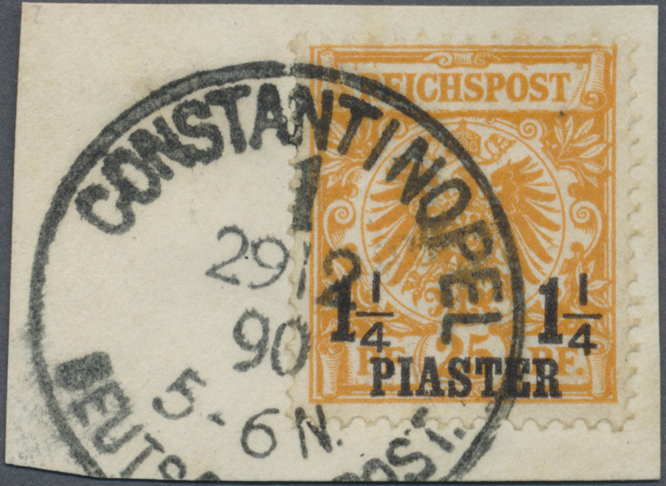 Brfst Deutsche Post In Der Türkei: 1889, 1¼ Pia. Auf 25 Pfg. Gelborange Auf Briefstück Klar Entwertet "CON - Turquie (bureaux)