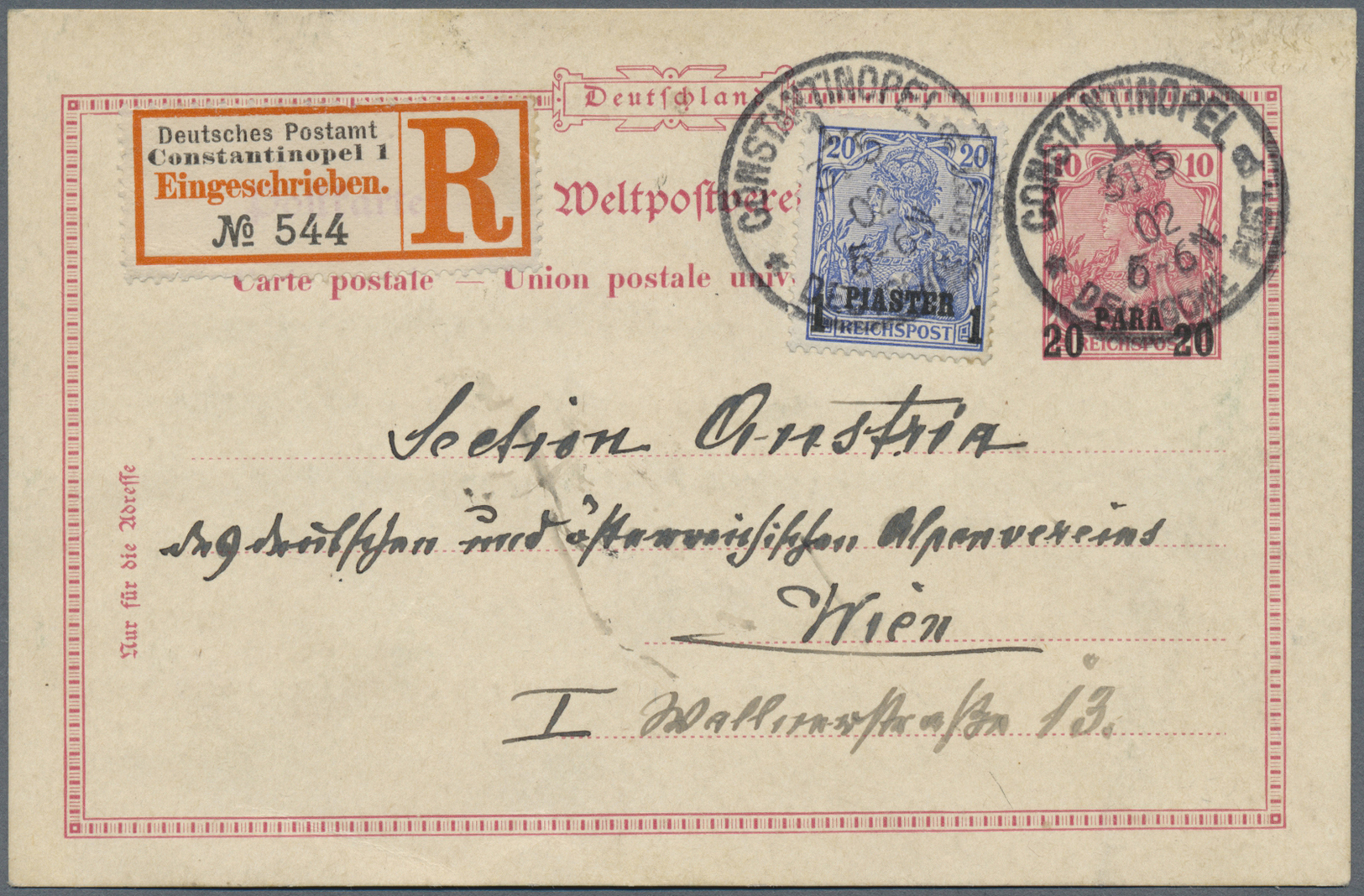 GA Deutsche Post In Der Türkei: 31.5.02 1 Piaster Beifr. A. 20 Para GSK Als Seltene Auslandseinschreibe - Turquie (bureaux)