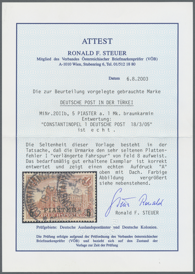 O Deutsche Post In Der Türkei: 1900: 5 Pia. Dunkelkarminrot, Mit Dach, Mit Seltenem Plattenfehler "VER - Turkse Rijk (kantoren)