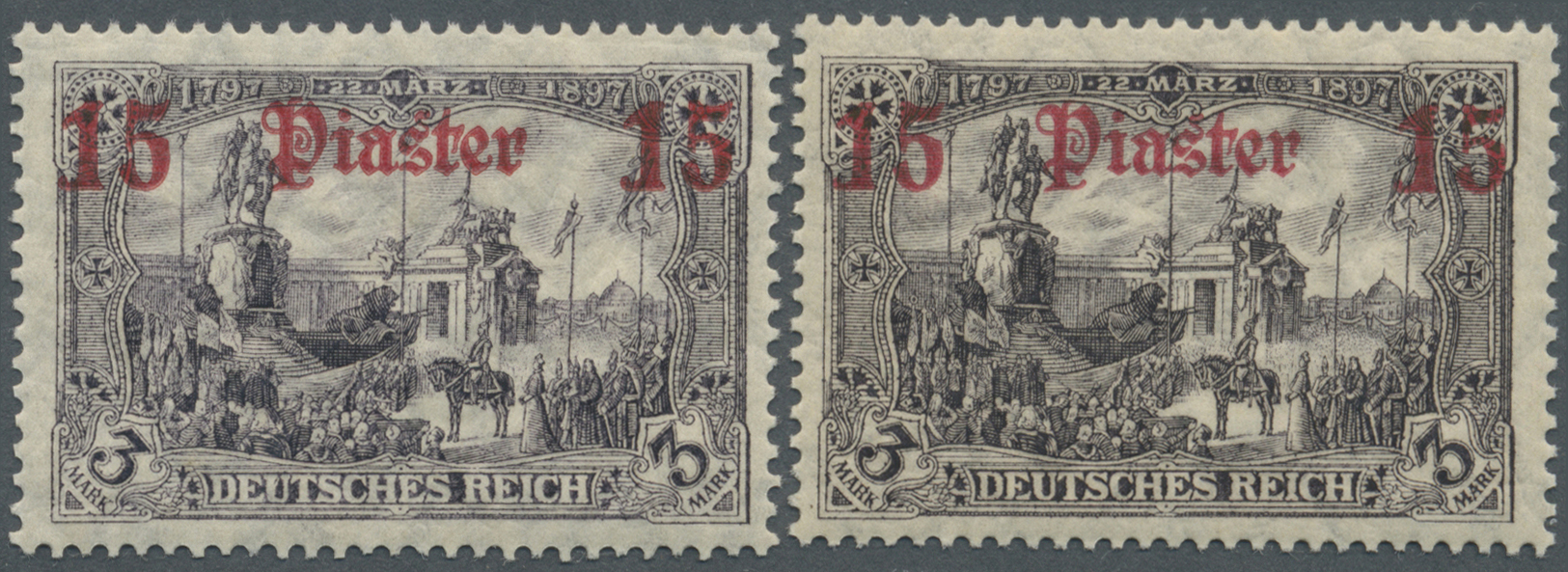 ** Deutsche Post In Der Türkei: 1912,13, Beide Farben Der 15 Piaster Postfrisch, Mi. 540,- Euro. - Turkse Rijk (kantoren)