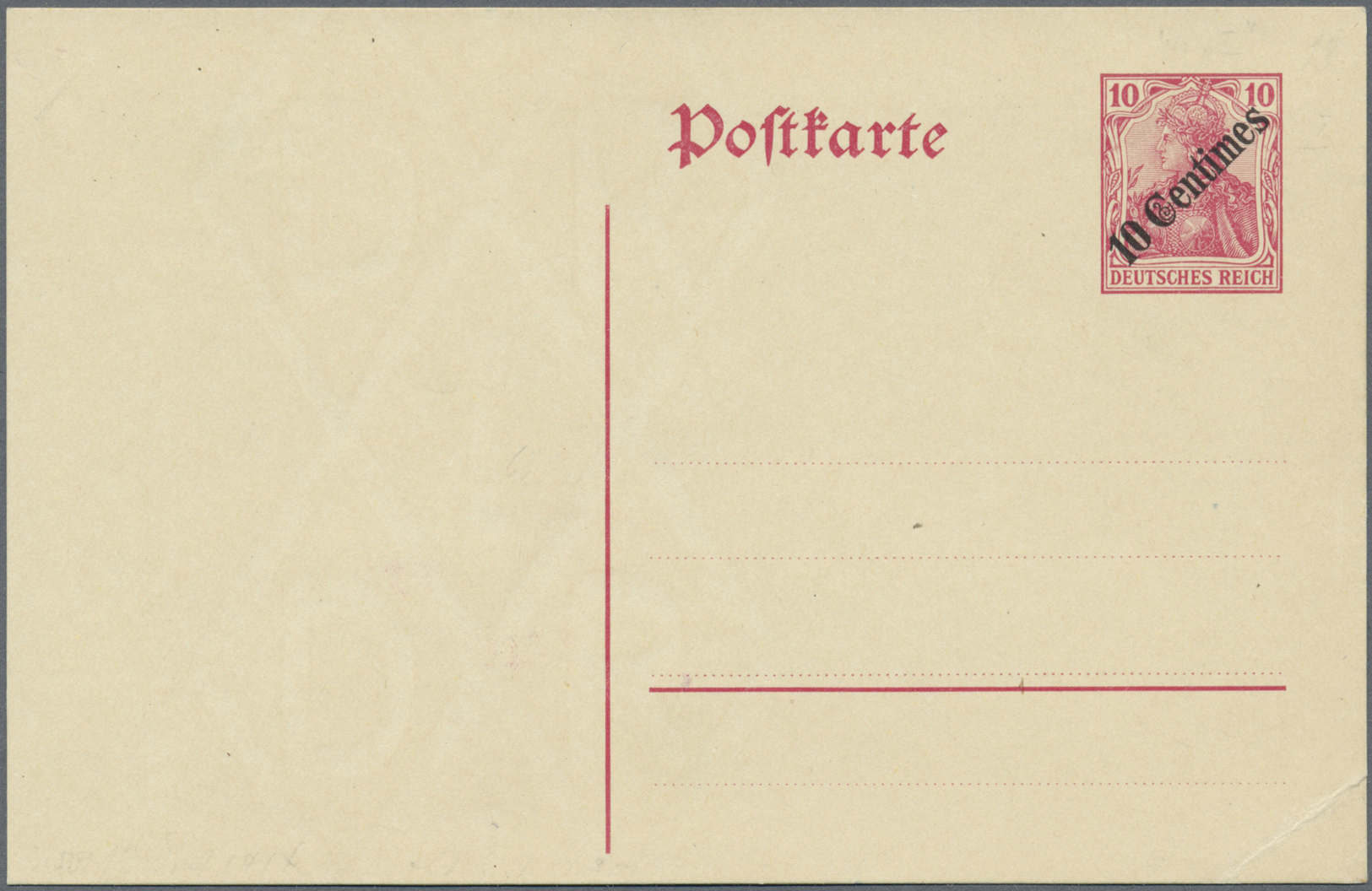 GA Deutsche Post In Der Türkei - Ganzsachen: 1912 10 Centimes Aufdruck Auf 10 Pf. Ganzsachenkarte Mit W - Turquie (bureaux)