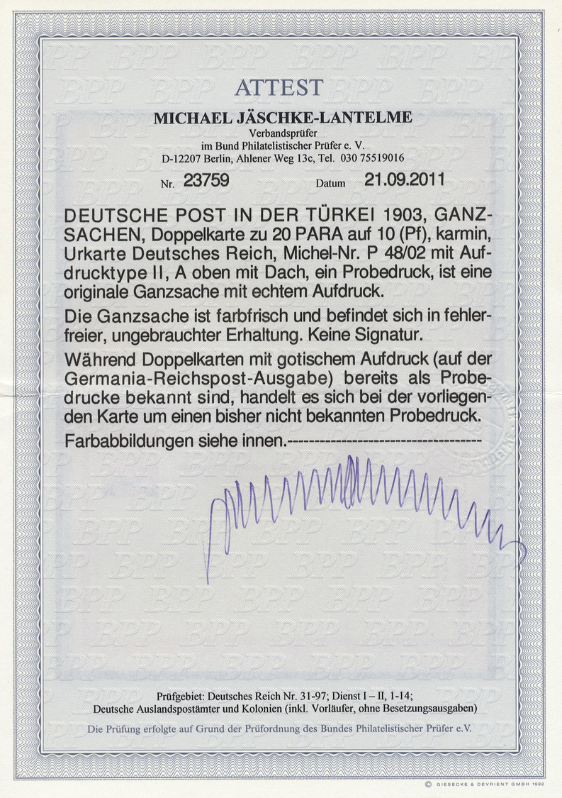 GA Deutsche Post In Der Türkei - Ganzsachen: 1905, 20 Para Auf 10 Pfg. Reichspost Doppel-Ganzsachenkart - Turkse Rijk (kantoren)