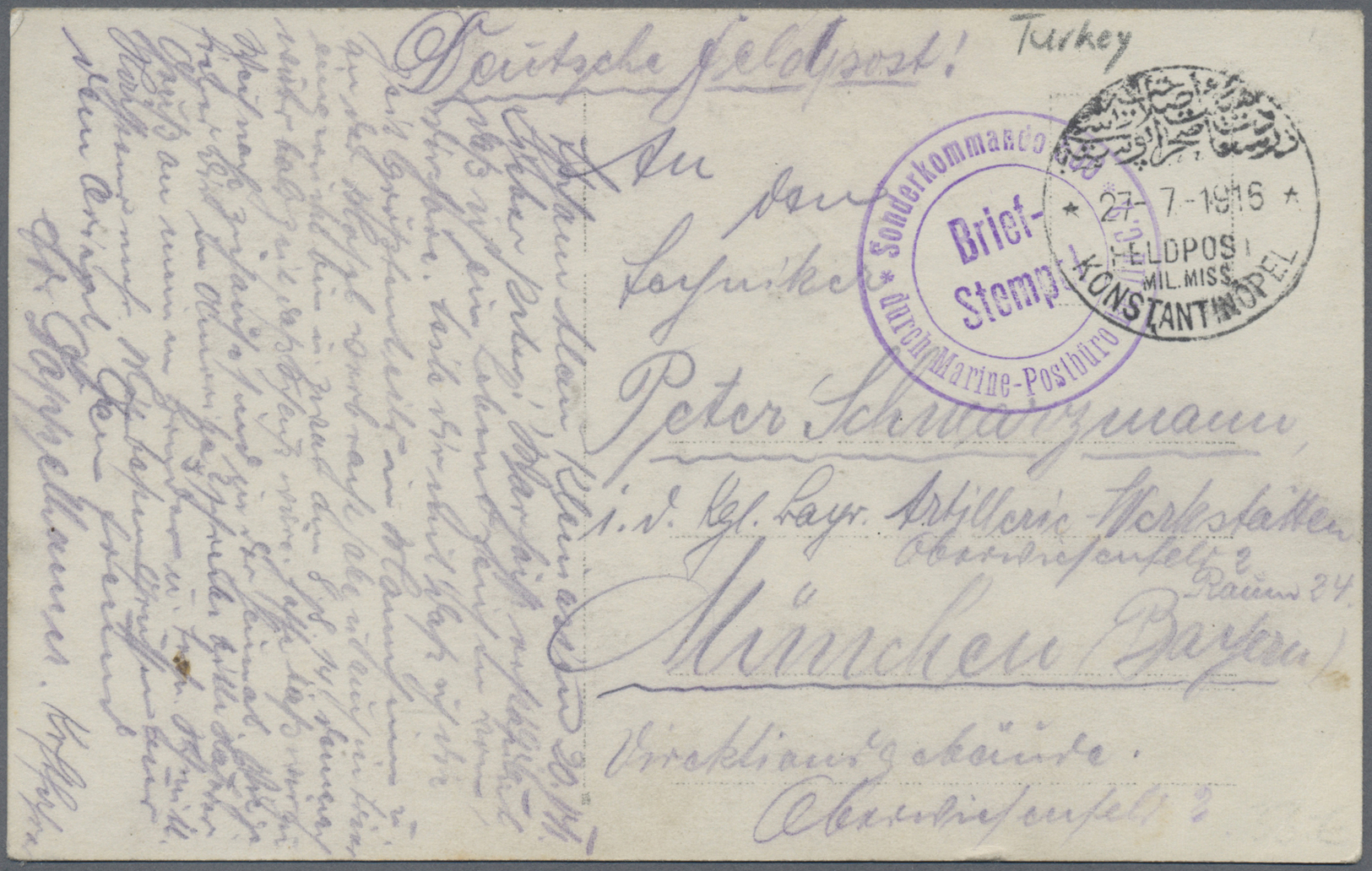 Br Deutsche Post In Der Türkei - Stempel: 1916, FELDPOST MIL.MISS.KONSTANTINOPEL Auf Zwei FP-Belegen (B - Turkse Rijk (kantoren)