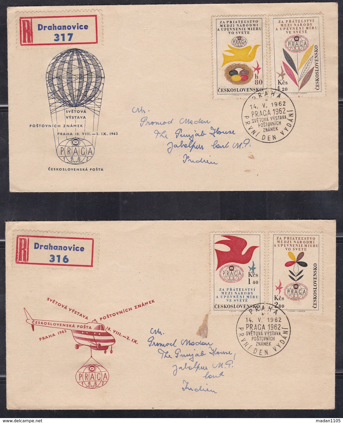 CZECHOSLOVAKIA, 1962, Set Of 2 FDC's, International Philatelic Exhibition, Praga 1962 - Briefe U. Dokumente