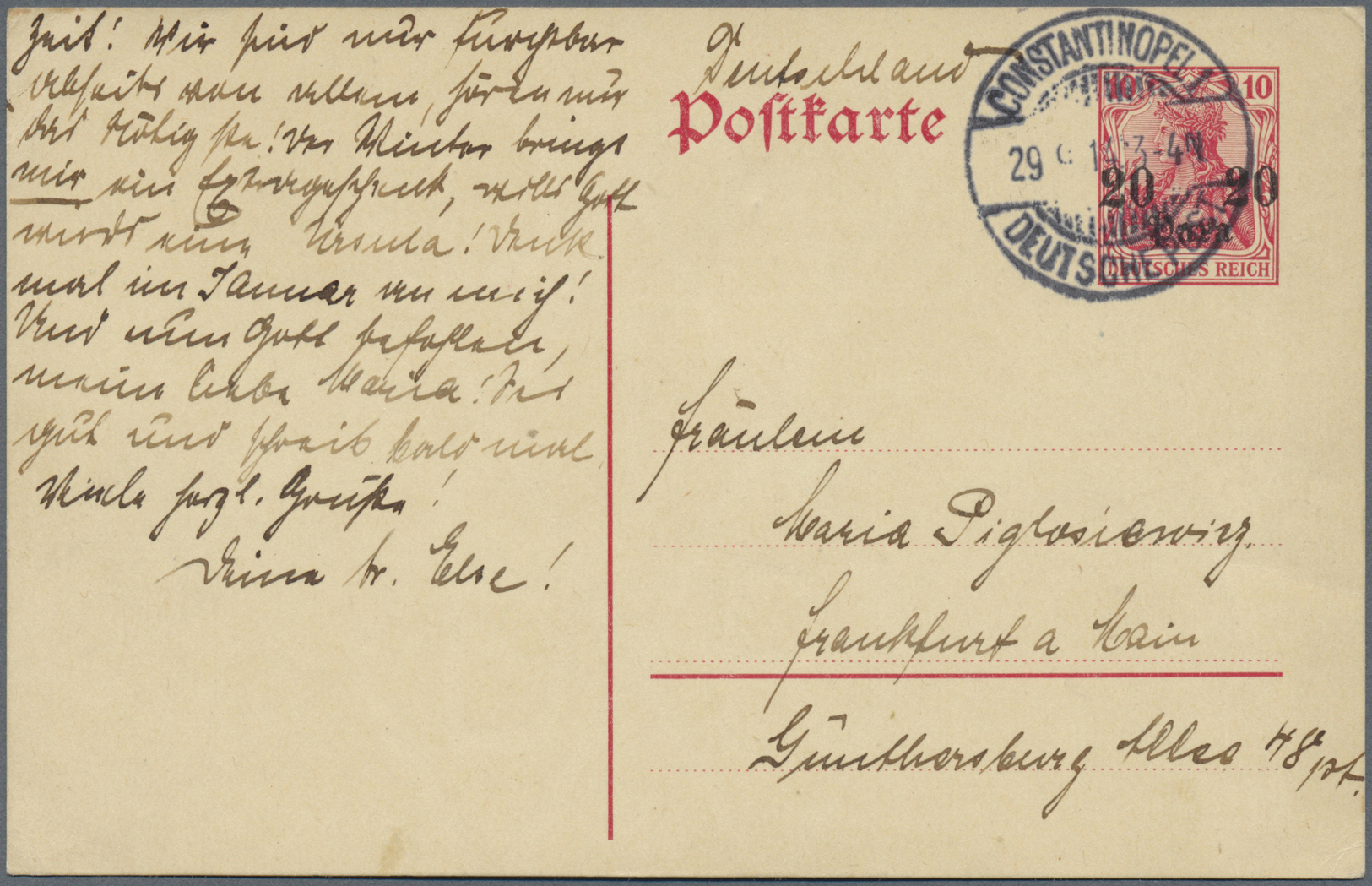 GA Deutsche Post In Der Türkei - Besonderheiten: 1914 (29.9.), 20 Para GA-Karte Mit Stempel "CONSTANTIN - Turkse Rijk (kantoren)