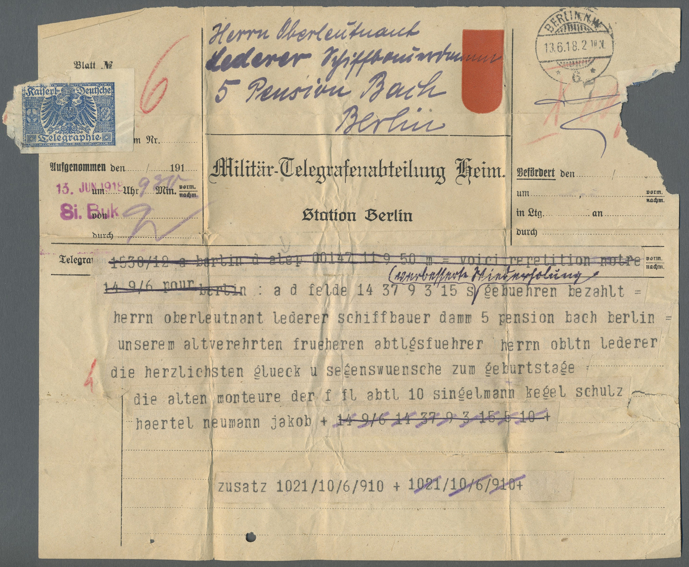 Br Deutsche Post In Der Türkei - Besonderheiten: 1918 Eingehendes Telegramm Mit Verschlußvignette "Kais - Turquie (bureaux)