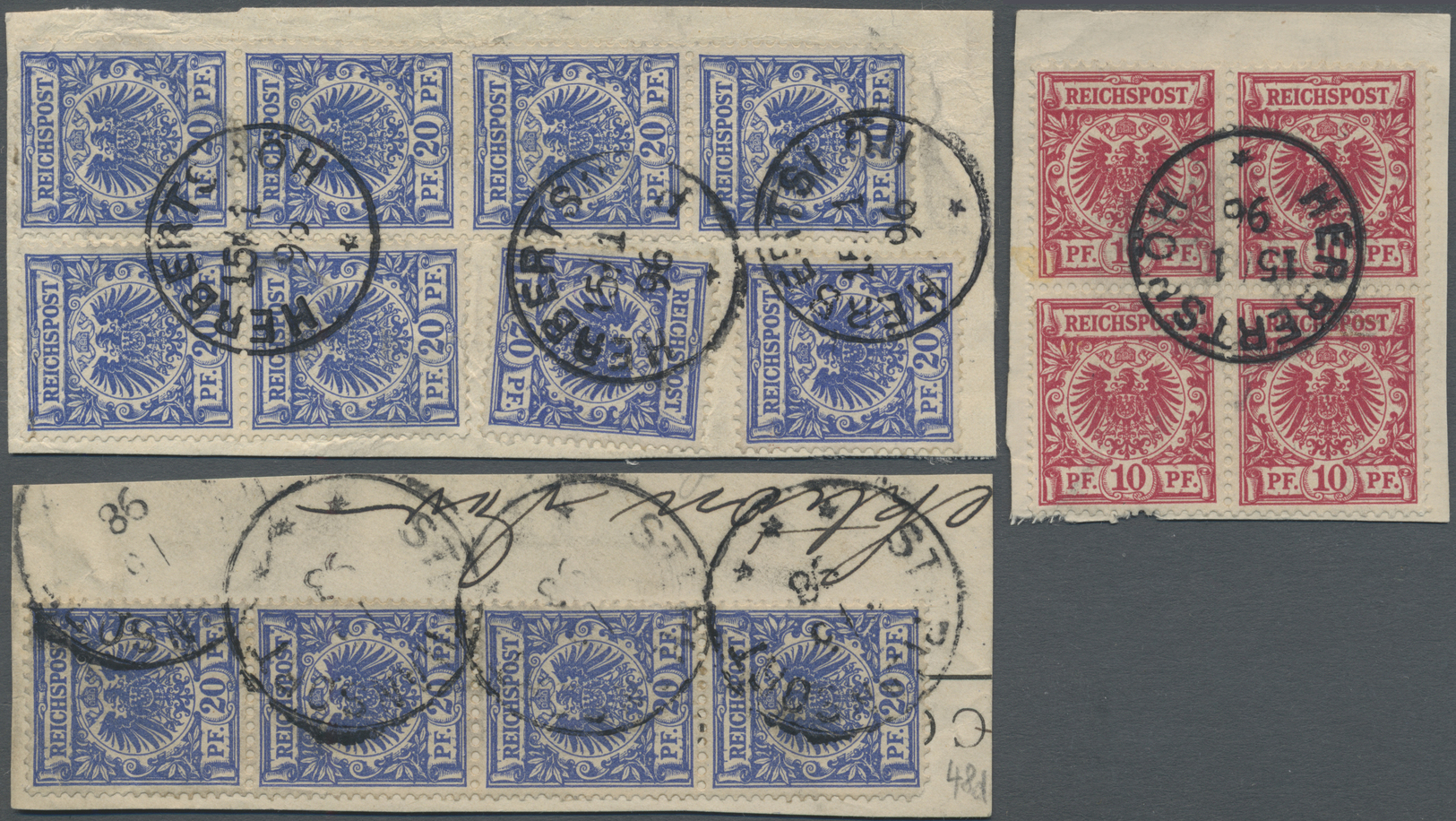 Brfst Deutsch-Neuguinea - Vorläufer: 1895/1898, Lot Von Drei Briefstücken: 10 Pfg. Im 4er-Block "HERBERTSH - Nuova Guinea Tedesca