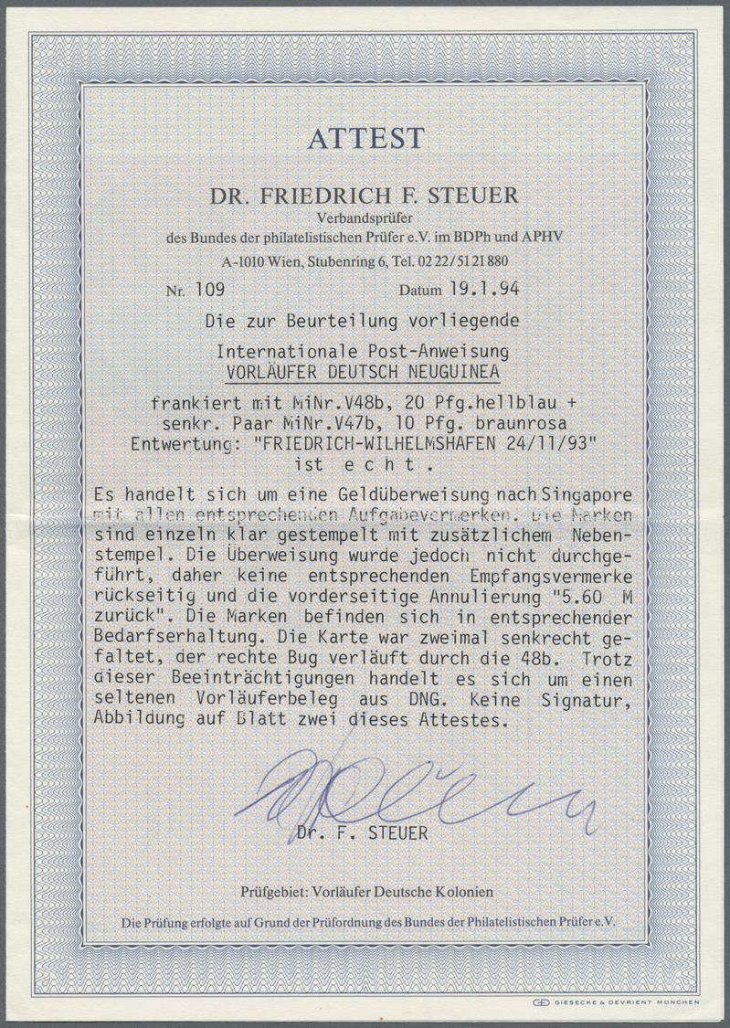 Br Deutsch-Neuguinea - Vorläufer: 1893, 20 Pf Blau Und 10 Pf Rot (senkr. Paar) Krone/Adler Auf "Interna - Nouvelle-Guinée