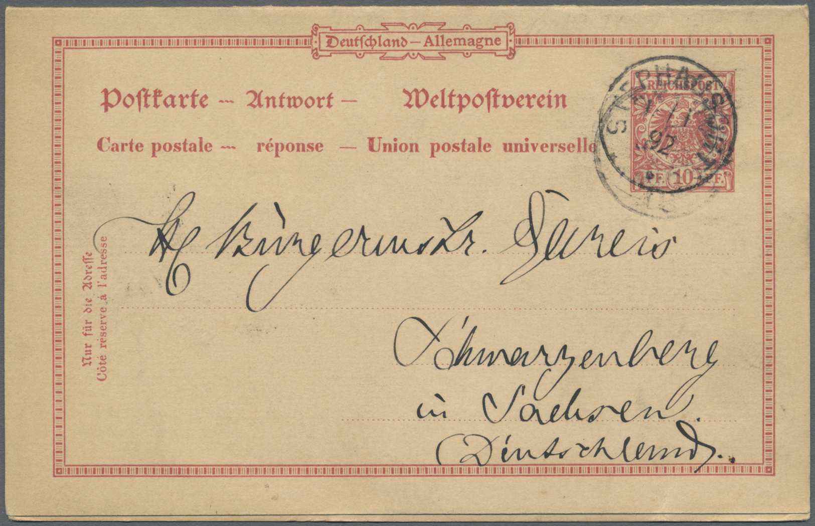 GA Deutsch-Neuguinea - Ganzsachen: 1890: 10/10 Pfg. Ganzsachen-Doppelkarte (Mi.Nr. P27/01) Als Vorläufe - Nouvelle-Guinée