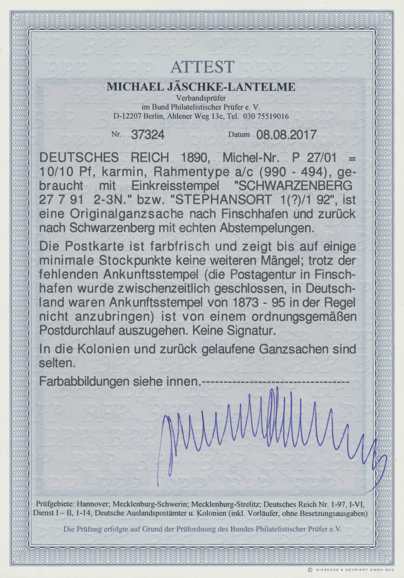 GA Deutsch-Neuguinea - Ganzsachen: 1890: 10/10 Pfg. Ganzsachen-Doppelkarte (Mi.Nr. P27/01) Als Vorläufe - Duits-Nieuw-Guinea