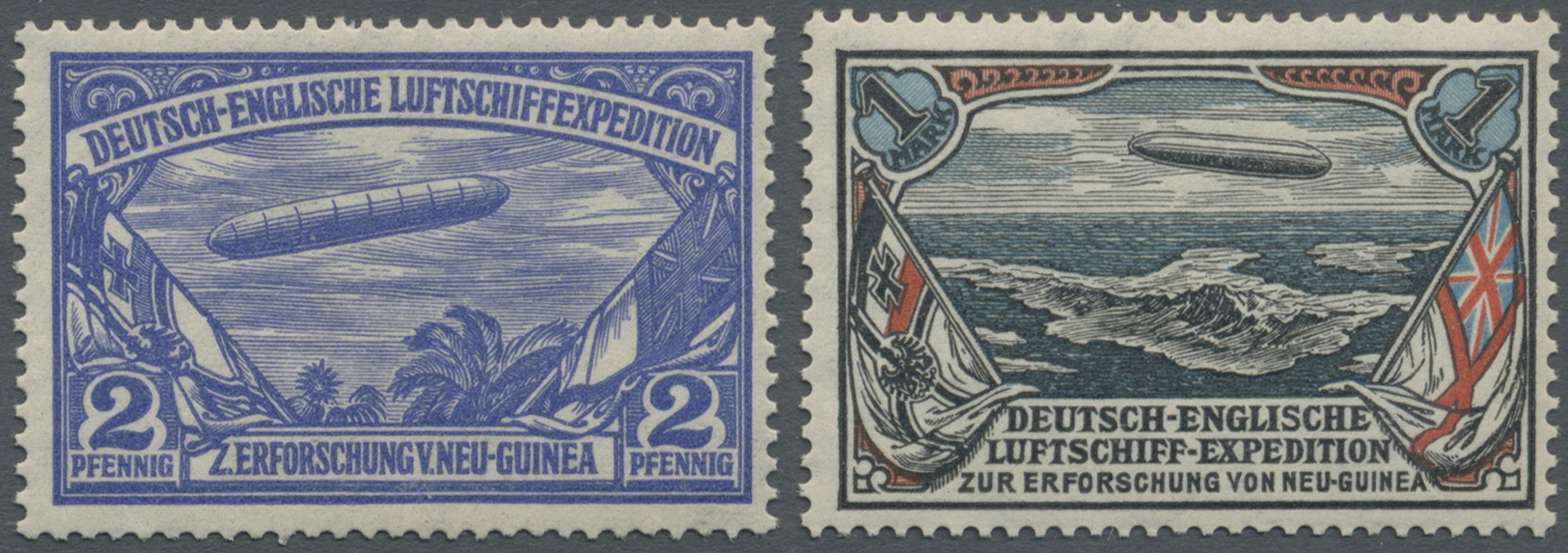 ** Deutsch-Neuguinea - Besonderheiten: 1913, DEUTSCH-ENGLISCHE LUFTSCHIFFEXPEDITION, Spendenmarken 2 Pf - Duits-Nieuw-Guinea