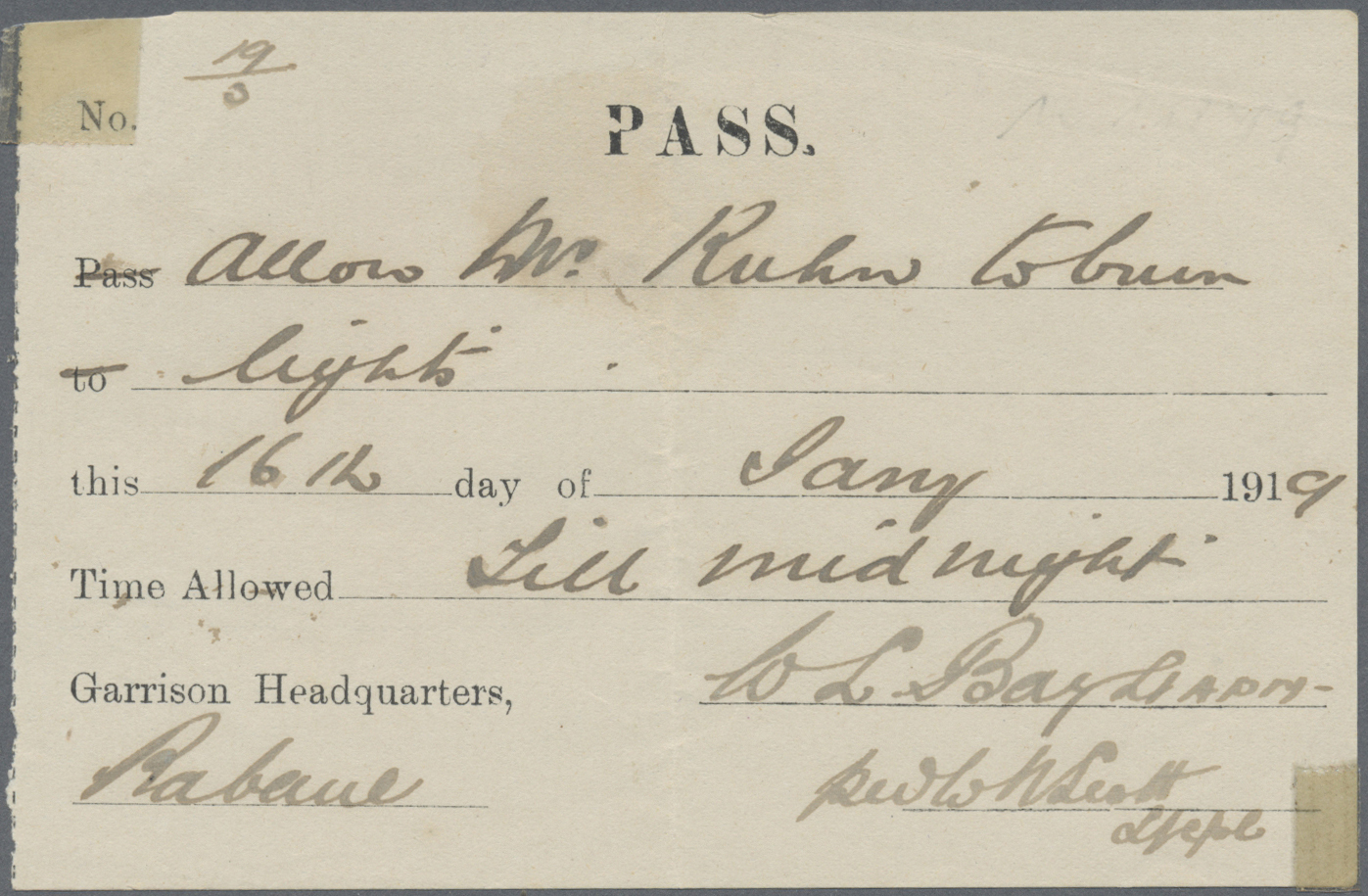 Deutsch-Neuguinea - Besonderheiten: 1919: Deutsch Neuguinea Australische Besetzung Pass Garrison Hea - Duits-Nieuw-Guinea