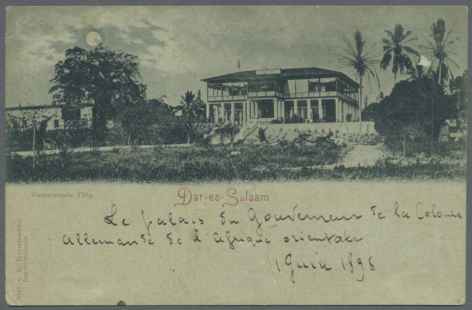 Br Deutsch-Ostafrika: 1898. Eingeschrieben Bildpostkarte "Gouverneurs Villa, Dar-es-Salaam" (vertikaler - Afrique Orientale