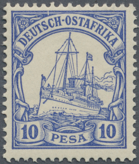 * Deutsch-Ostafrika: 1901, 10 Pesa Violettultramarin Mit PLATTENFEHLER "Bruch Im Rand über C In Deutsc - Duits-Oost-Afrika