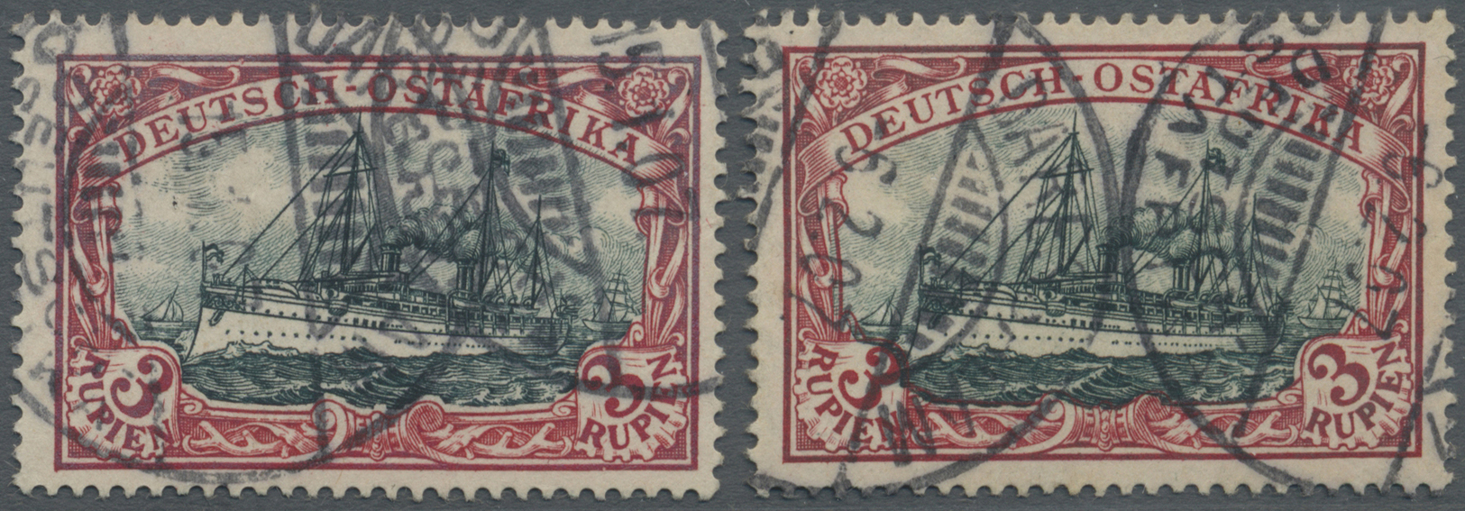 O Deutsch-Ostafrika: 1901, 1 Rp. Dunkelrot/grünschwarz, Zwei Gestempelte Werte (Rahmenfarbe Je Minim O - Duits-Oost-Afrika
