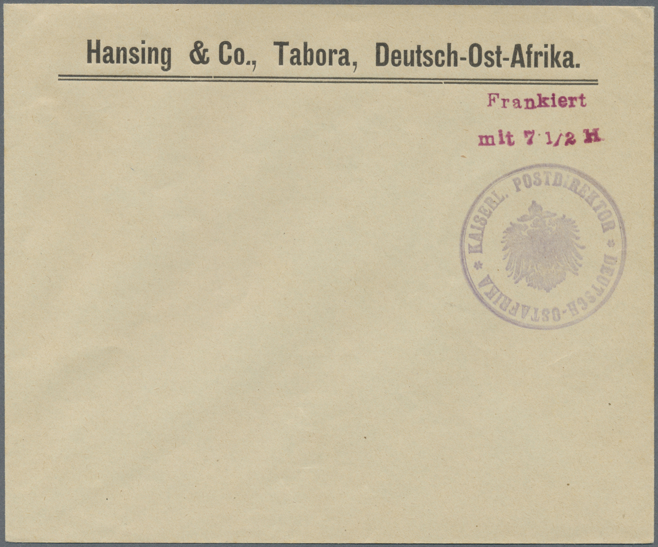 GA Deutsch-Ostafrika - Ganzsachen: 1916 Vorausfrankierungs-GSU Mit L2 "Frankiert Mit 7 1/2 H" Und Viole - Duits-Oost-Afrika