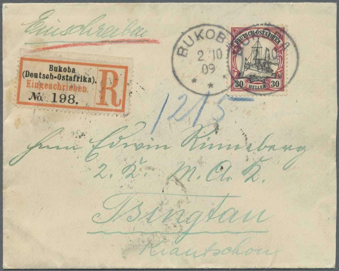Br Deutsch-Ostafrika - Stempel: 1909. "Bukoba 2.10.09", 2x Mit 30 Pf Schiffstype Und Pass. R-Zettel Als - Duits-Oost-Afrika