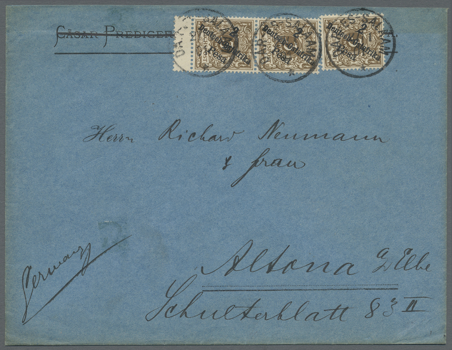 Br Deutsch-Ostafrika - Besonderheiten: 1901 (27.1.), 3 X 2 Pesa Der 2. Aufdruckausgabe (senkrechtes Paa - Duits-Oost-Afrika