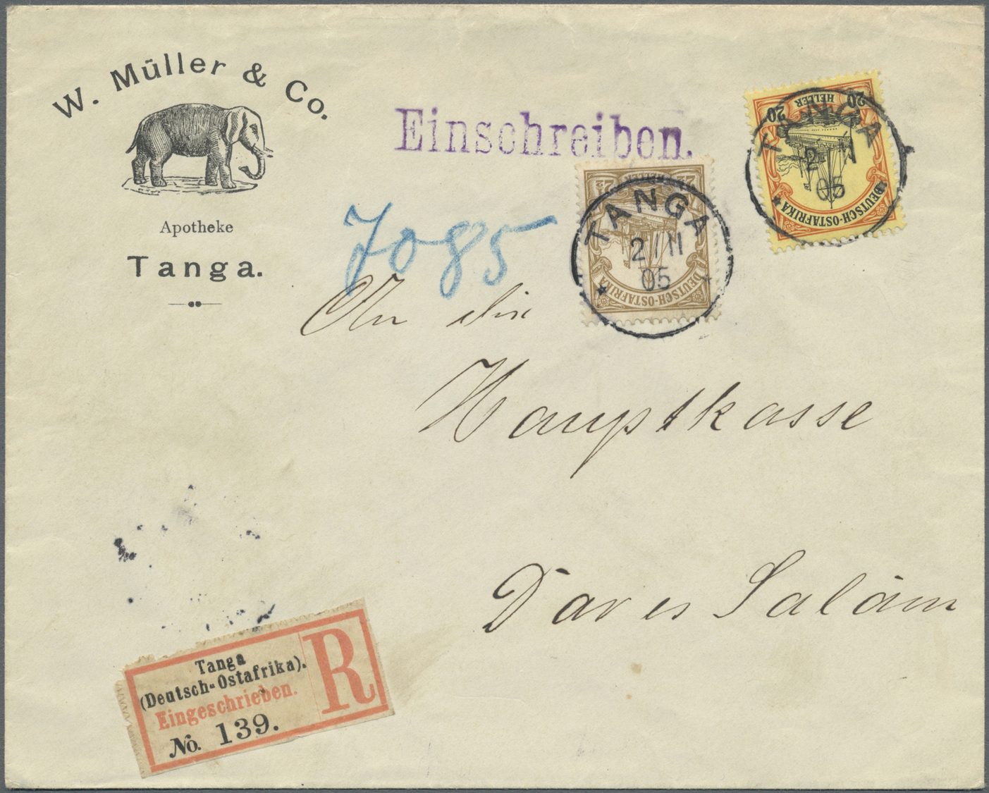 Br Deutsch-Ostafrika - Besonderheiten: 1905 (2.11.), 2 1/2 H. Und 20 H. Auf Dekorativem Vordruckbrief " - Duits-Oost-Afrika