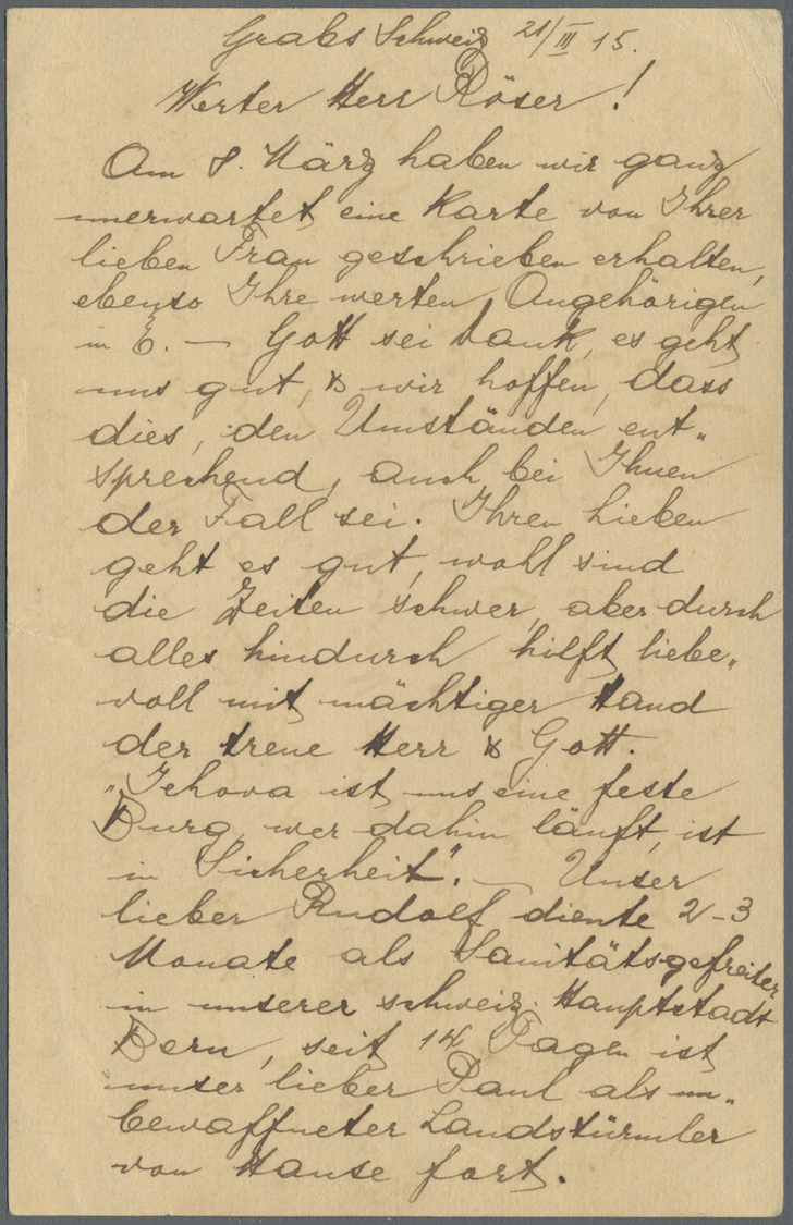 GA Deutsch-Ostafrika - Besonderheiten: 21.03.15, Aufgehaltene Post: Schweiz 10C GSK Aus GRABS/St.Gallen - Afrique Orientale