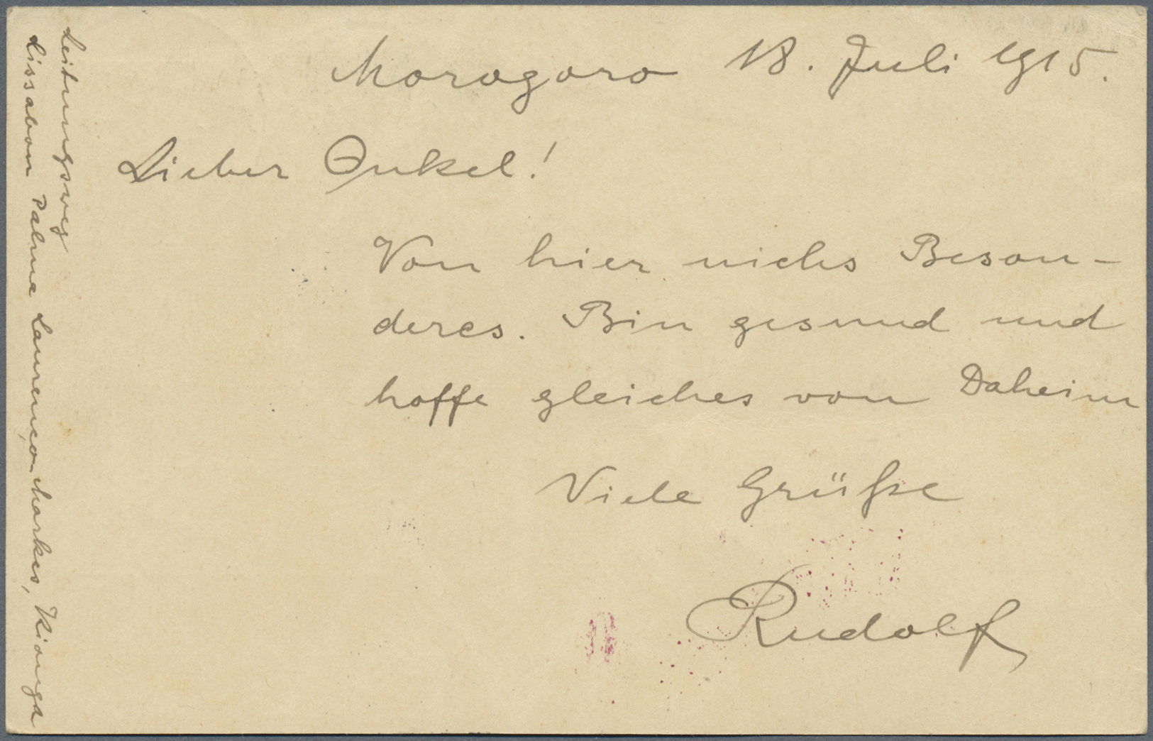 GA Deutsch-Ostafrika - Besonderheiten: 1915, (19.7.), 4 Heller GA-Karte + Bildgleiche Zusatzfrankatur 4 - Duits-Oost-Afrika