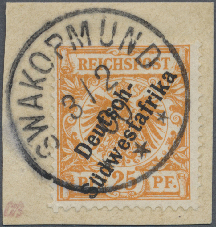 Brfst Deutsch-Südwestafrika: 1899, 25 Pfg. Gelblichorange Auf Briefstück, Klar Und Voll Entwertet "SWAKOPM - Sud-Ouest Africain Allemand