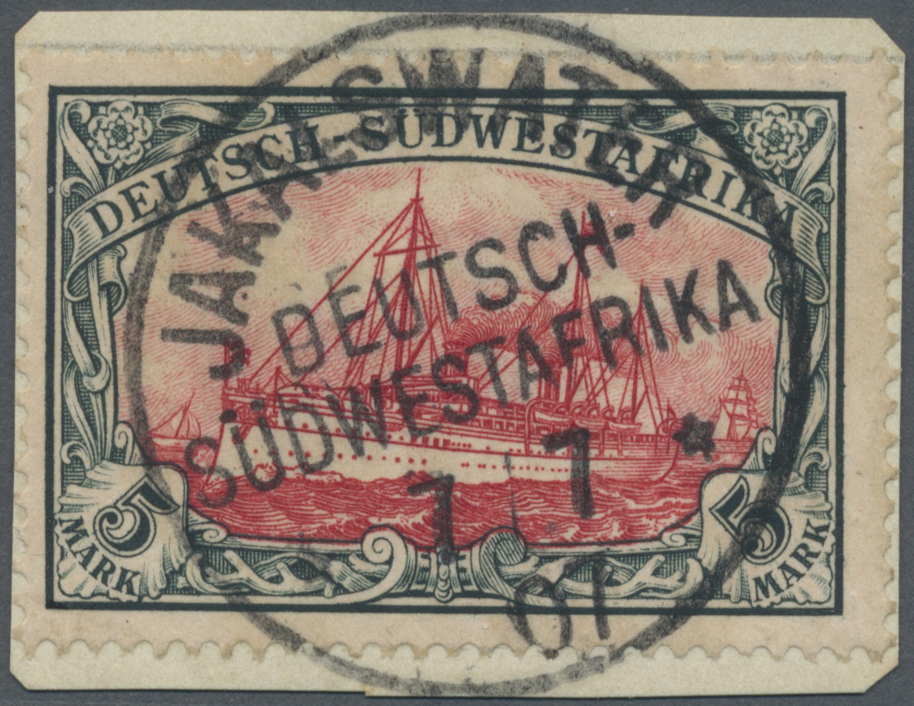 Brfst Deutsch-Südwestafrika: 1906, 5 M. Kaiseryacht Mit Wasserzeichen Mit Klarem Stempel "JAKALSWATER DSWA - Duits-Zuidwest-Afrika