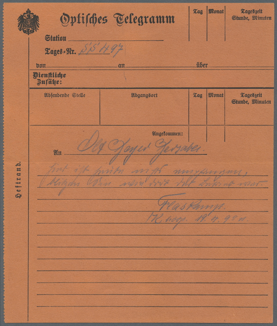 Br Deutsch-Südwestafrika - Besonderheiten: 1905 (ca.), Optisches Telegramm-Formular Gebraucht Mit Tages - Duits-Zuidwest-Afrika