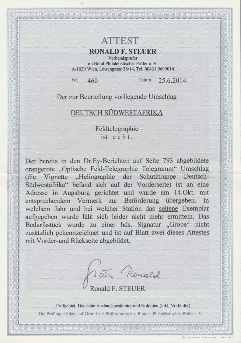 Br Deutsch-Südwestafrika - Besonderheiten: Ein Sehr Seltener Roter Vordruck-Umschlag "Optische Feld-Tel - Duits-Zuidwest-Afrika