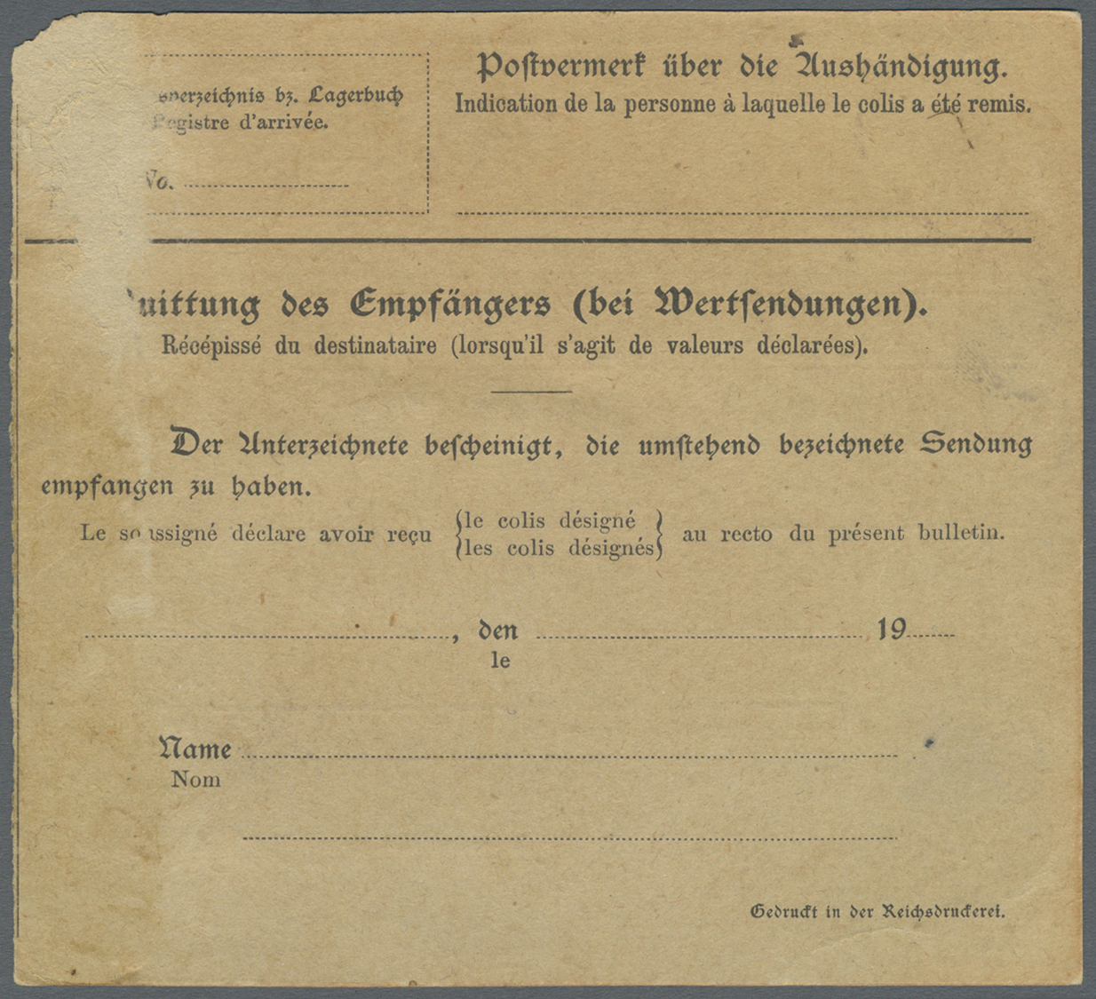 Br Deutsch-Südwestafrika - Besonderheiten: 1914, "BRACKWASSER DEUTSCH-SÜDWESTAFRIKA 24.11.14" Paketkart - Duits-Zuidwest-Afrika