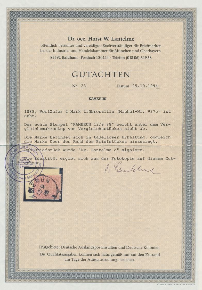Brfst Deutsche Kolonien - Kamerun-Vorläufer: 1888 Briefstück Nr. V 37 C Mit Fotoattest Jäschke-Lantelme BP - Kameroen