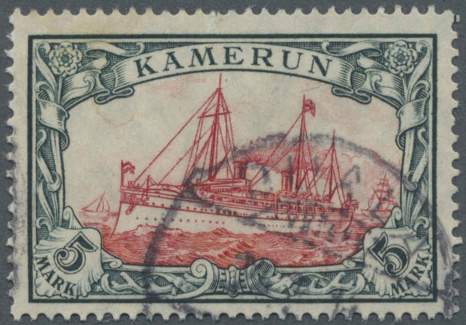 O Deutsche Kolonien - Kamerun: 1913, 5 M Friedensdruck Grünschwarz/karminrot Mit Wasserzeichen, Gez. 2 - Kameroen