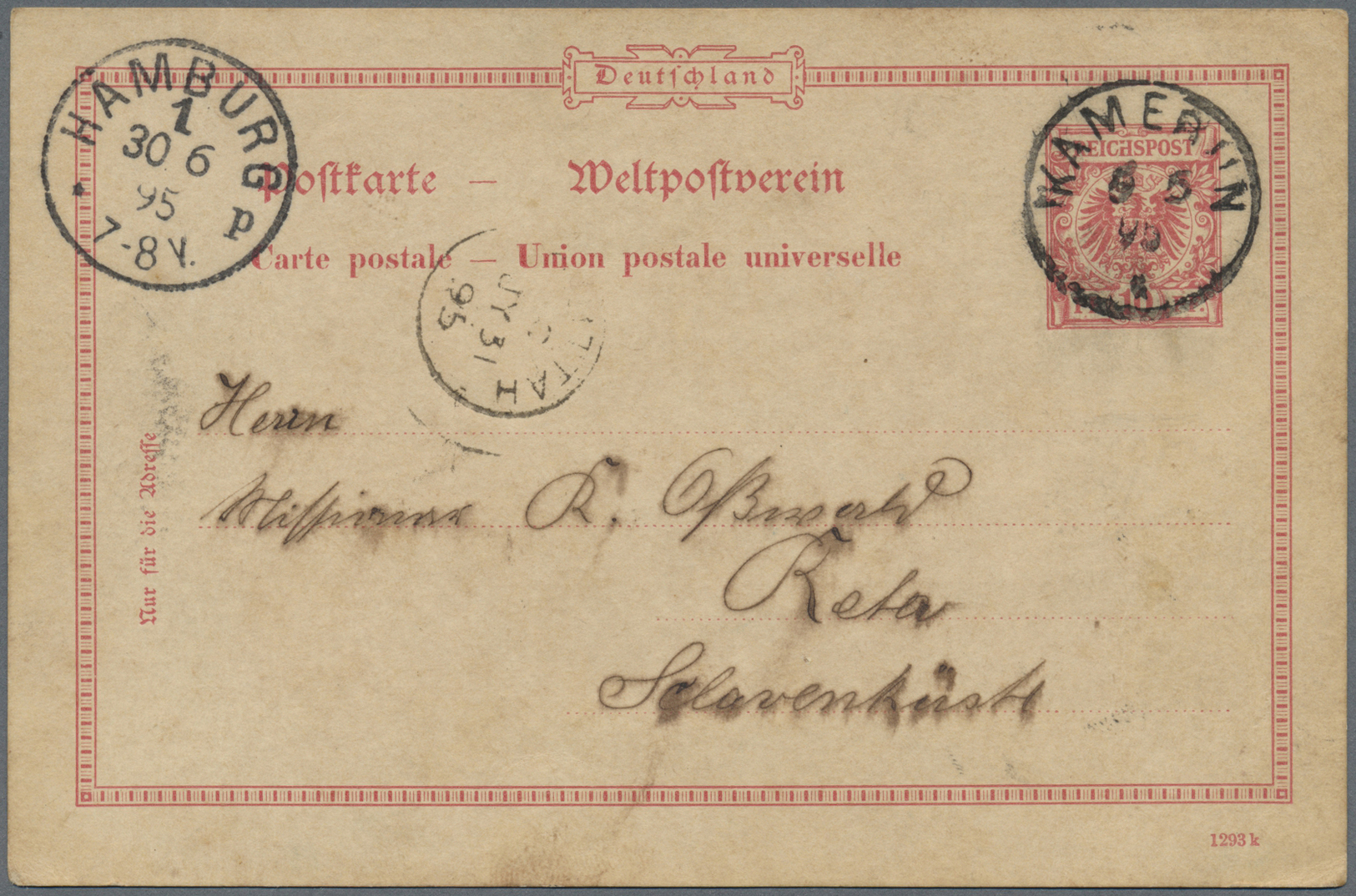 GA Deutsche Kolonien - Kamerun - Ganzsachen: 1895 10 Pf. DR-Ganzsachenkarte Gebr. Ab KAMERUN (Abs. In B - Kameroen