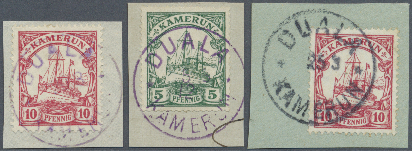 Brfst Deutsche Kolonien - Kamerun - Stempel: 1912 DUALA - Bahnpost Der Nordbahn Drei Versch. Typen: Violet - Cameroun