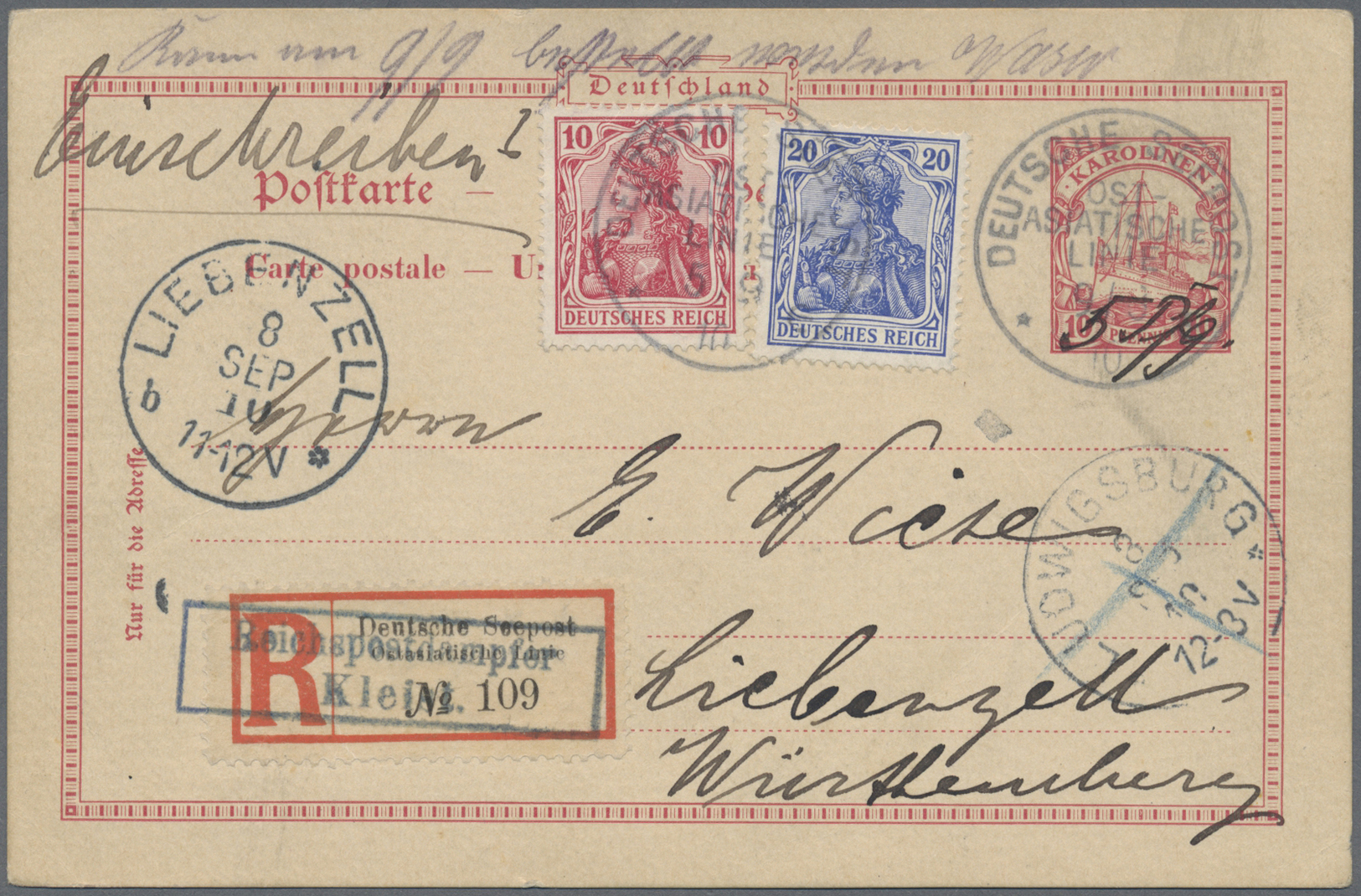 GA Deutsche Kolonien - Karolinen - Ganzsachen: 1901. Ganzsachenkarte 10 Pfg. Rot, Handschriftlich Als A - Carolinen