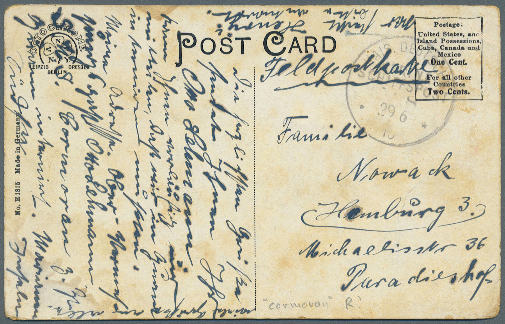 Br Deutsche Kolonien - Karolinen - Besonderheiten: 1916, 29.6., Ansichtskarte (fleckig) Von Einem Inter - Carolinen