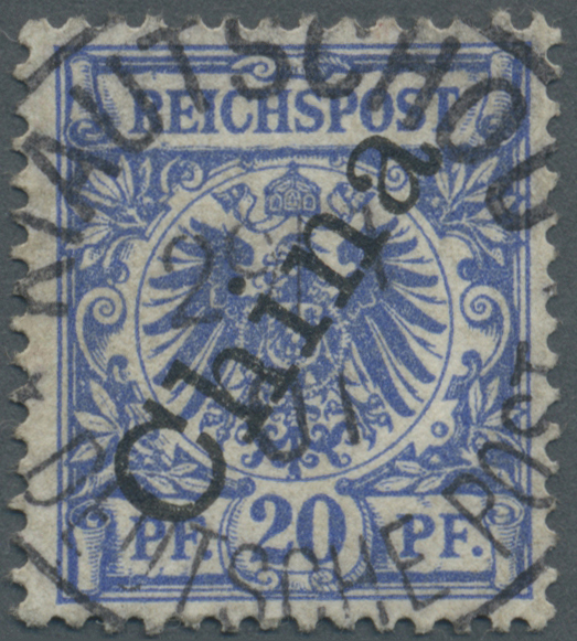 O Deutsche Kolonien - Kiautschou - Mitläufer: 1901: 20 Pfg Blau, Steiler Aufdruck Mit Sehr Seltener En - Kiautchou