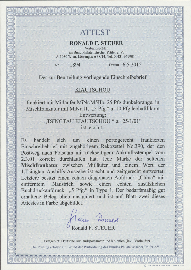 Br Deutsche Kolonien - Kiautschou - Mitläufer: 1901. R-Brief Mit Seltener MischFr. Aus Mitläufer Und 1. - Kiautchou