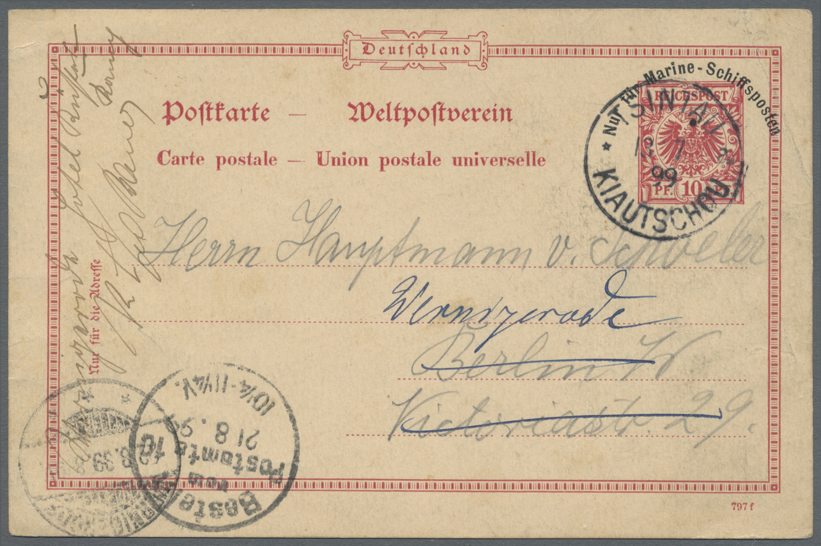 GA Deutsche Kolonien - Kiautschou - Ganzsachen: 1899 (13.7), 10 Pfg. GA-Karte Krone Adler Mit Aufdruck - Kiaochow