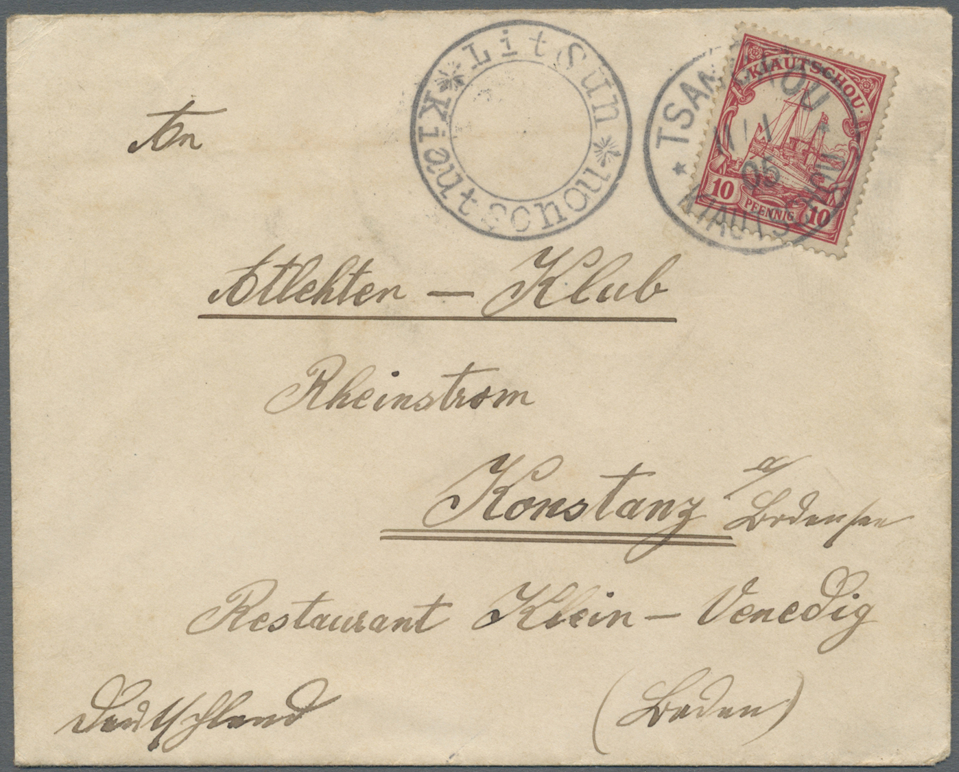 Br Deutsche Kolonien - Kiautschou - Stempel: LITSUN: 1905: 10 Pfg. "Schiff" Auf Brief Von "Tsangkou 11/ - Kiaochow