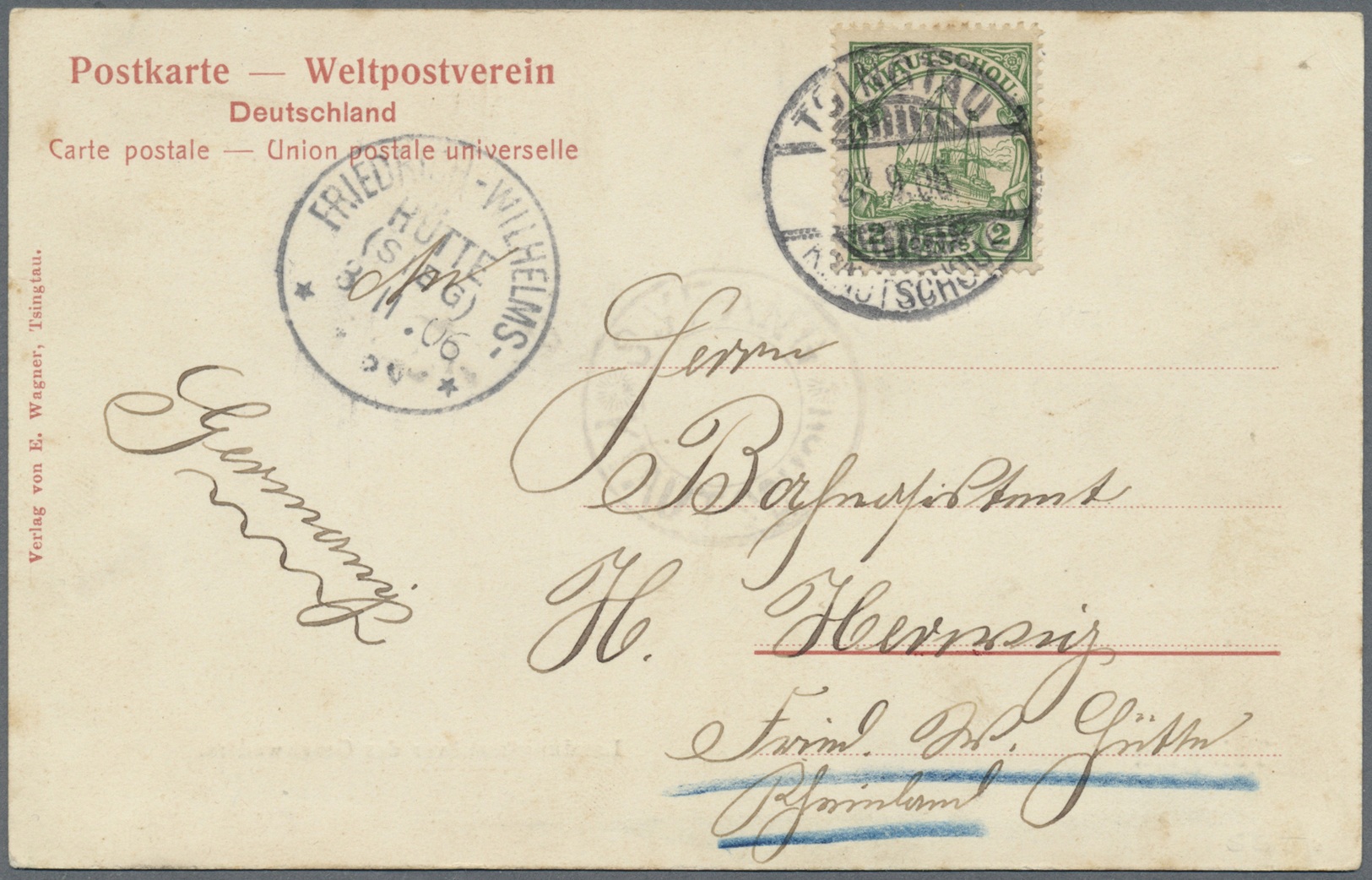 Br Deutsche Kolonien - Kiautschou - Stempel: 1906, Attraktive AK "TSINGTAU - Landungsmannöver Des Gesch - Kiautchou