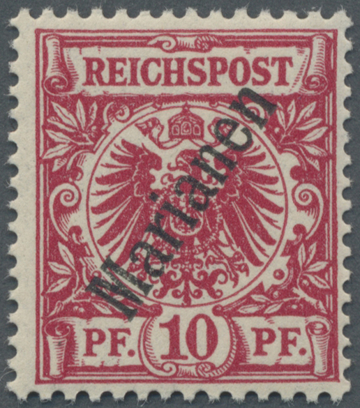 ** Deutsche Kolonien - Marianen: 1900, Freimarken &rdquo;Krone/ Adler&rdquo;, 10 Pf Mit Steilem Aufdruck, Lilarot ( - Marianen