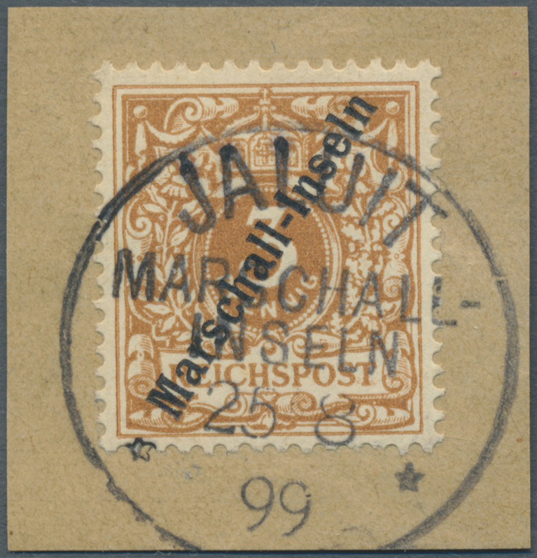 Brfst Deutsche Kolonien - Marshall-Inseln: 1899, Freimarke 3 Pf. Krone/Adler Hellockerbraun Mit Aufdruck " - Marshall