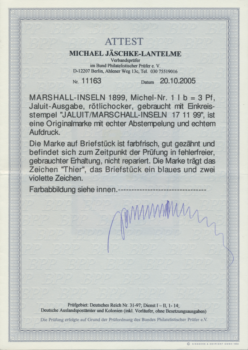 Brfst Deutsche Kolonien - Marshall-Inseln: 1897, 3 Pfg. Rötlichocker, Auf Luxus-Briefstück Mit Vollem K1 " - Marshalleilanden