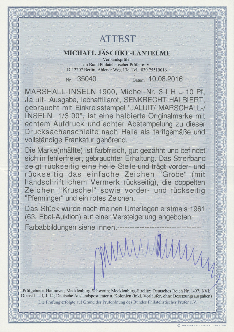 Br Deutsche Kolonien - Marshall-Inseln: 1899, 10 Pf. Krone Adler Lebhaftrot, Der "Jaluit Ausgabe", Tade - Marshalleilanden