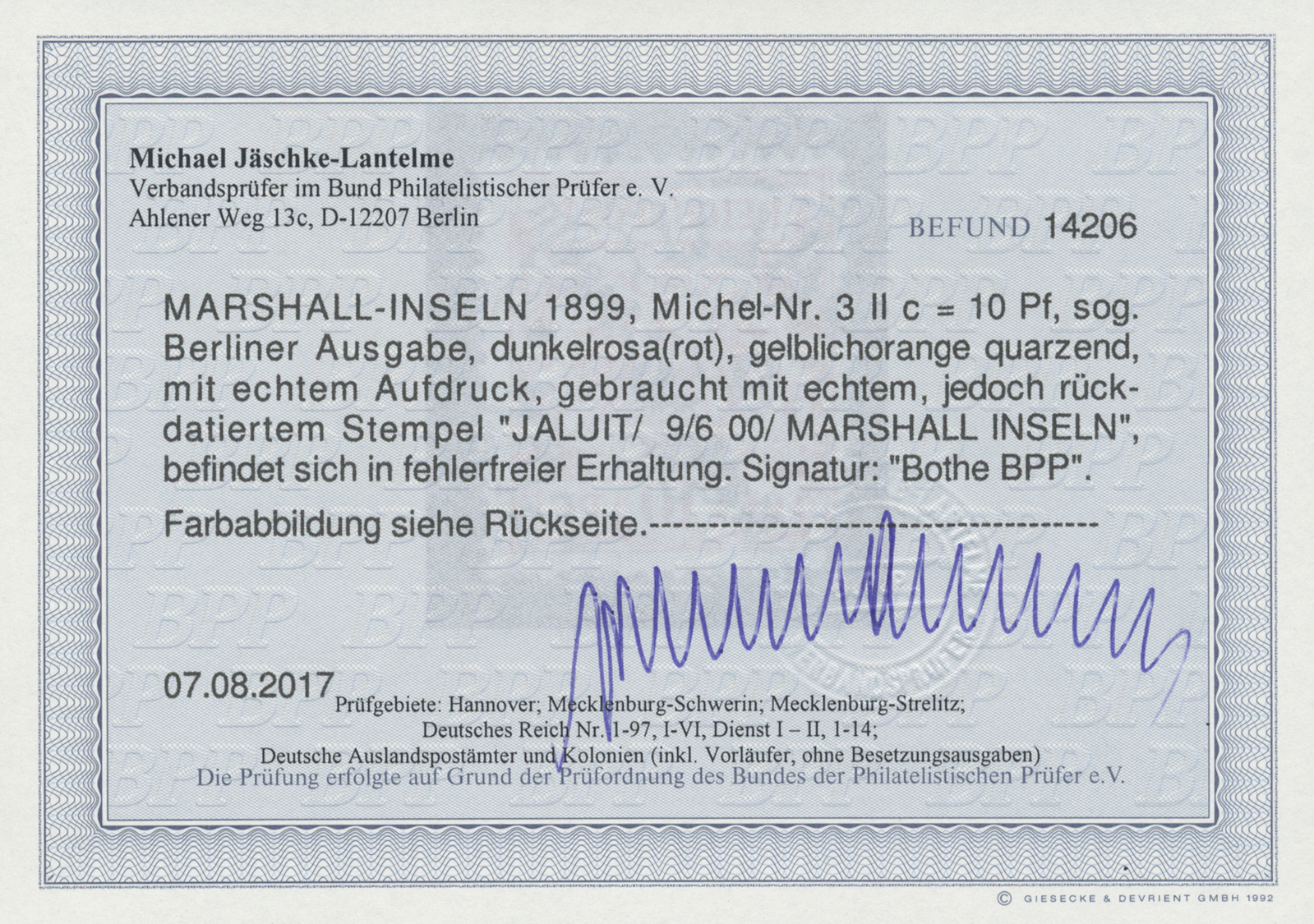 O Deutsche Kolonien - Marshall-Inseln: 1899: 10 Pfg. Krone/Adler Der Berliner Ausgabe In C-Farbe Mit R - Marshall Islands